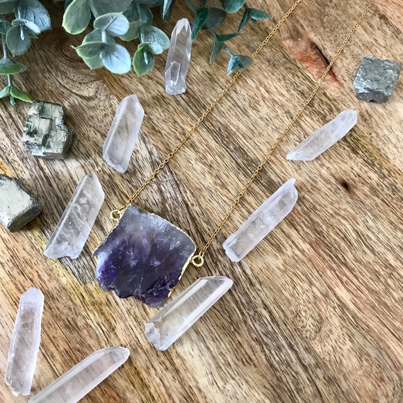 24K Gold Natural Amethyst Slice Necklace - Picture 2 of 7